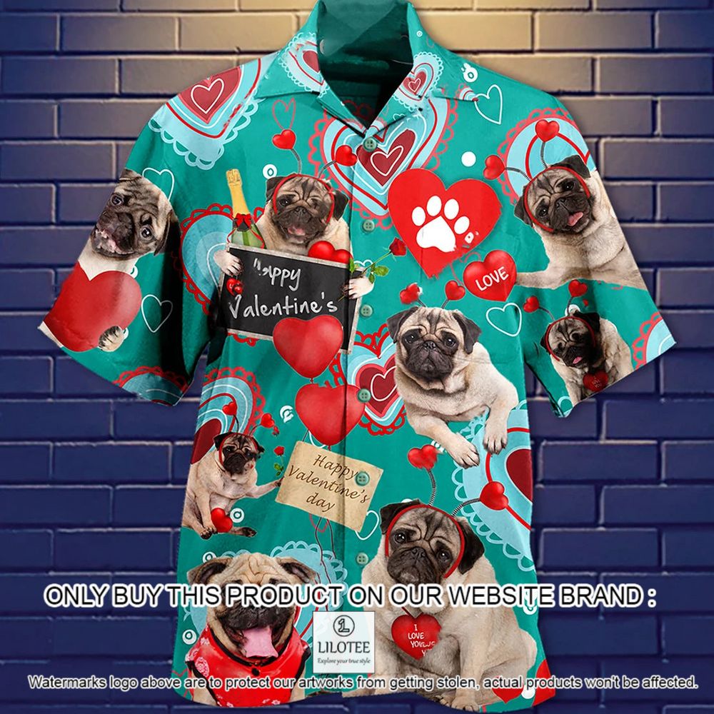 Happy Valentine's Day From Pugs Love Heart Cute Short Sleeve Hawaiian Shirt - LIMITED EDITION 11