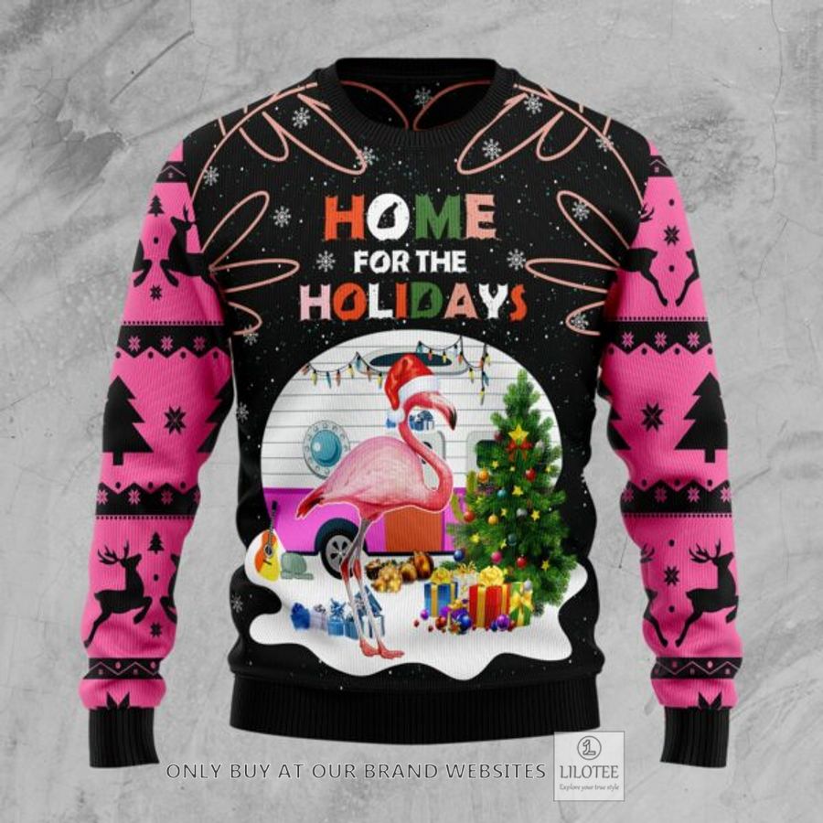 Home For The Holidays Flamingo Ugly Christmas Sweatshirt 19