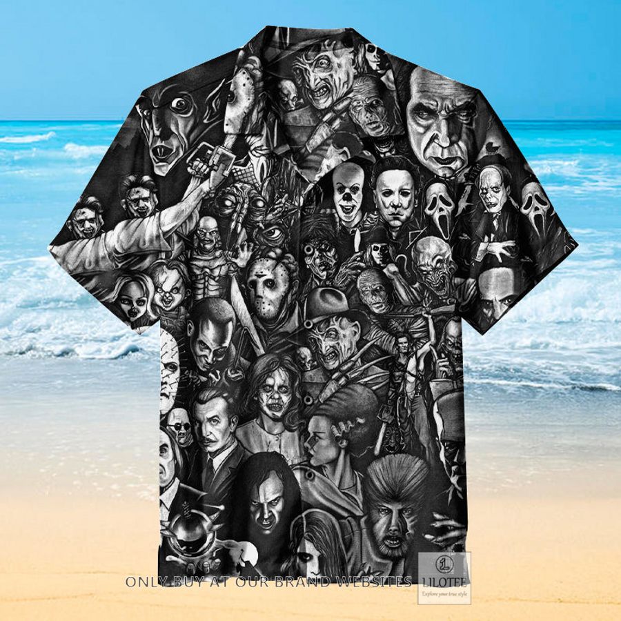 Horror Characters Collage black white Hawaiian Shirt - LIMITED EDITION 8