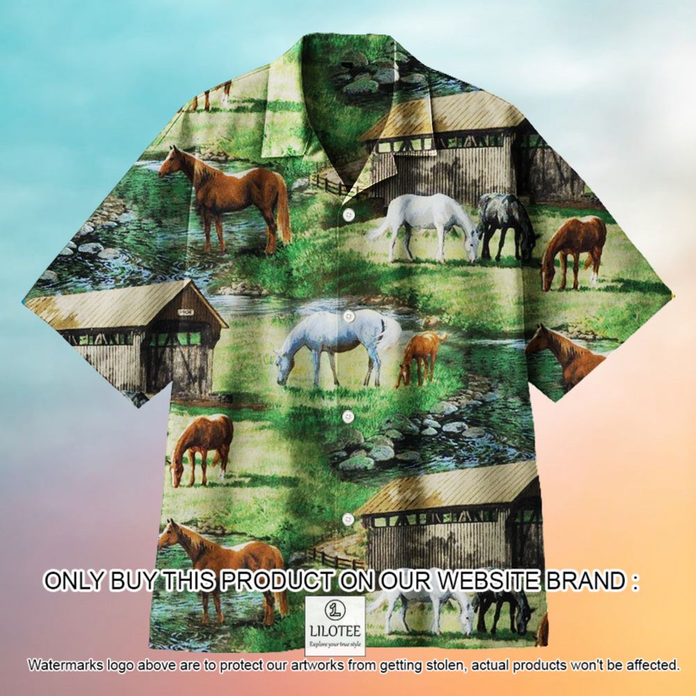 Horse Farm Green Short Sleeve Hawaiian Shirt - LIMITED EDITION 12