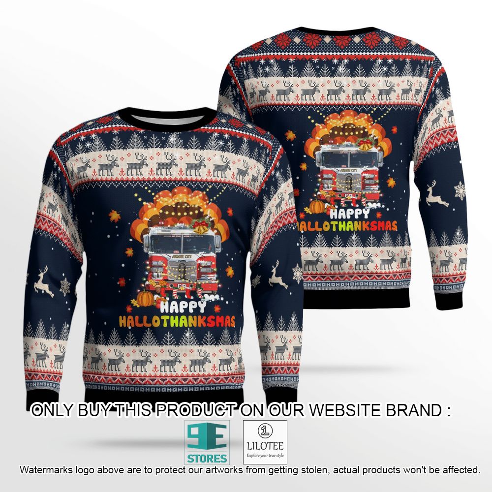 Jersey City Fire Department Happy Hallothanksmas Christmas Wool Sweater - LIMITED EDITION 12
