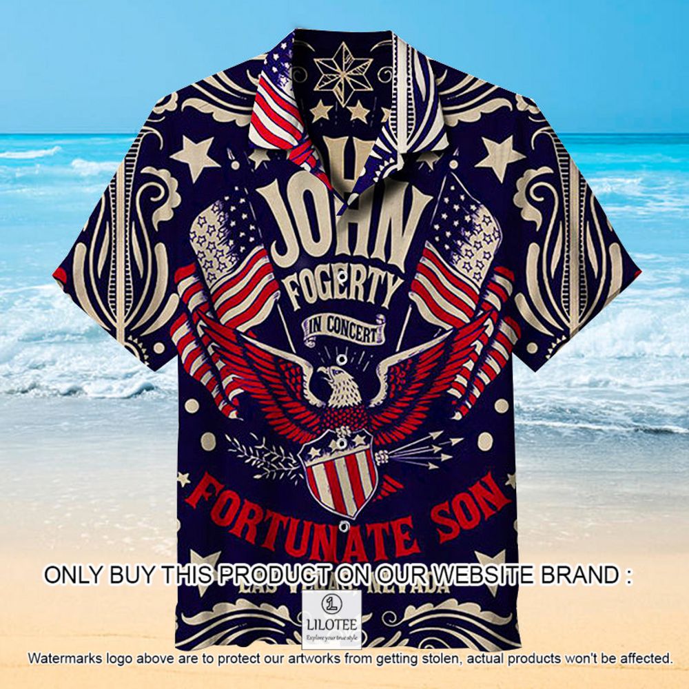 John Fogerty In Concert Eagle American Flag Fortunate Son Las Vegas Nevada Short Sleeve Hawaiian Shirt - LIMITED EDITION 13