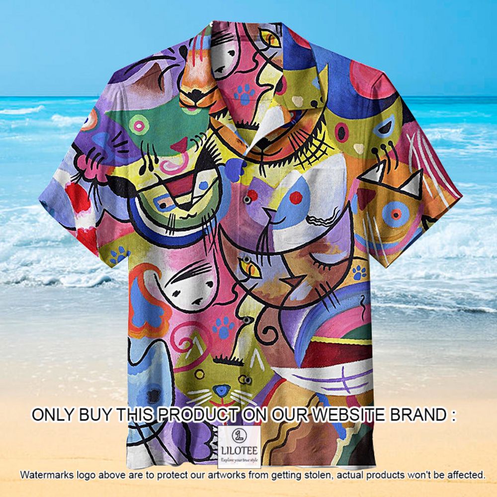 Kandinsky's Cats Pattern Color Short Sleeve Hawaiian Shirt - LIMITED EDITION 13