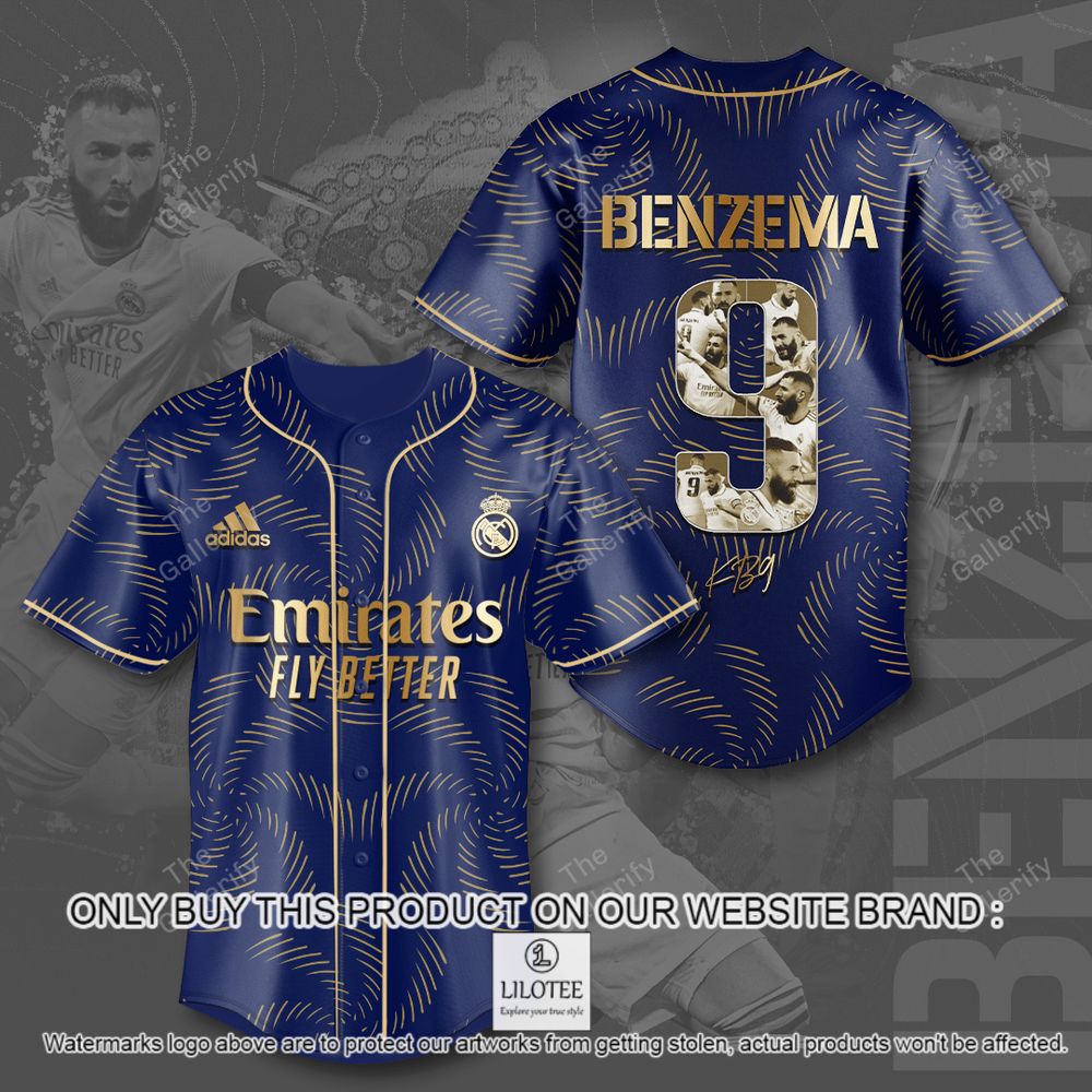 Karim Benzema 9 Emirates Flybetter Blue Baseball Jersey - LIMITED EDITION 2