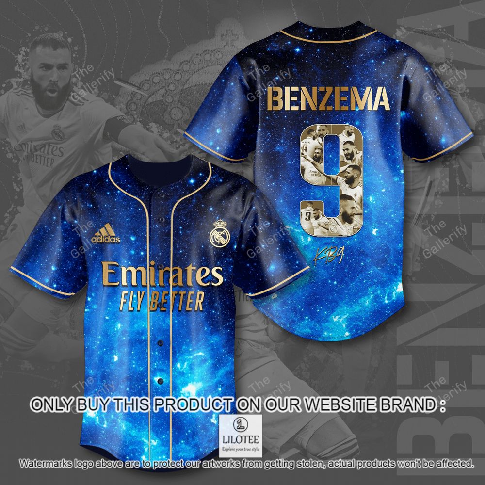 Karim Benzema 9 Emirates Flybetter Blue Sky Baseball Jersey - LIMITED EDITION 2