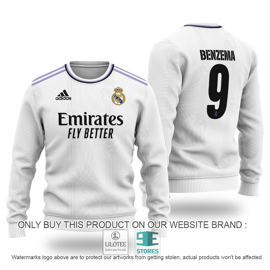 Karim Benzema 9 Real Madrid FC Emirates Fly Better white Sweater - LIMITED EDITION 13