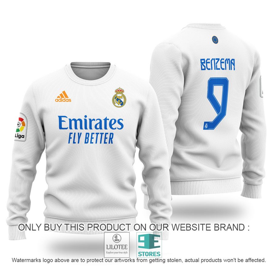 Karim Benzema 9 Real Madrid FC La Liga Emirates Fly Better white Sweater - LIMITED EDITION 9