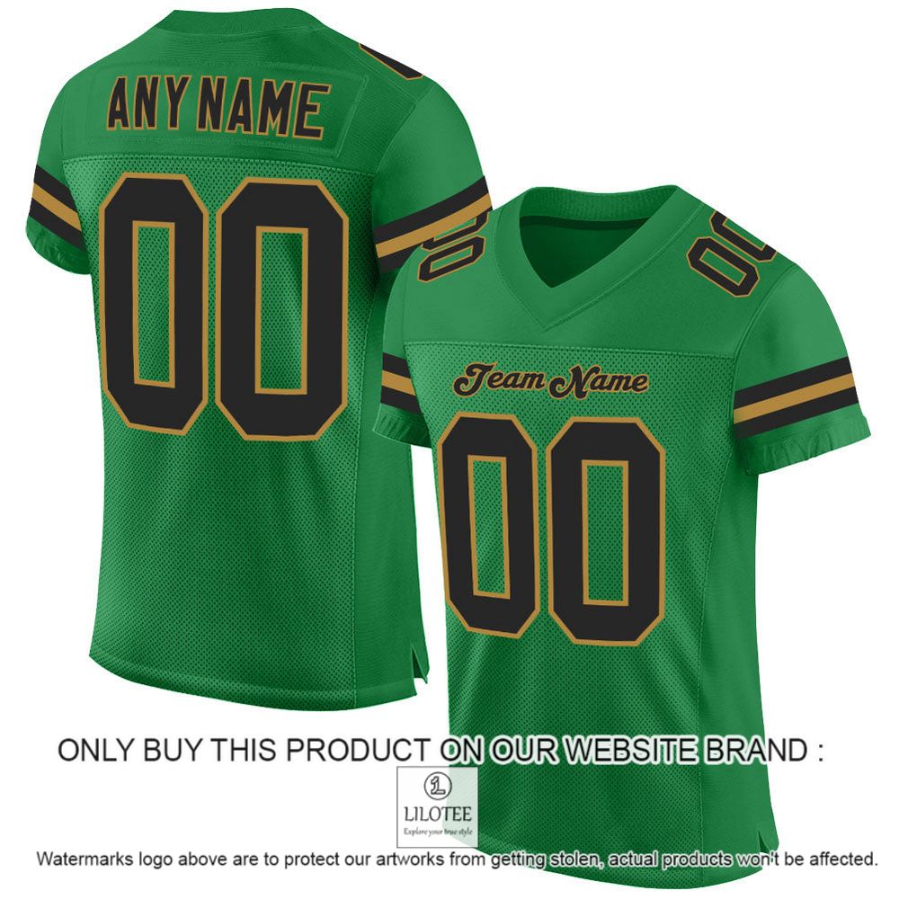 Kelly Green Black-Old Gold Mesh Authentic Personalized Football Jersey - LIMITED EDITION 13