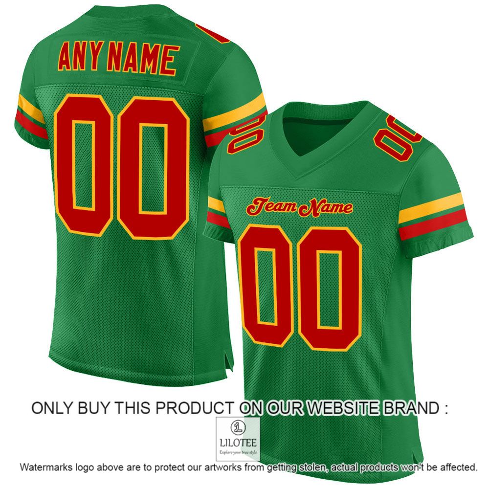 Kelly Green Red-Gold Mesh Authentic Personalized Football Jersey - LIMITED EDITION 13