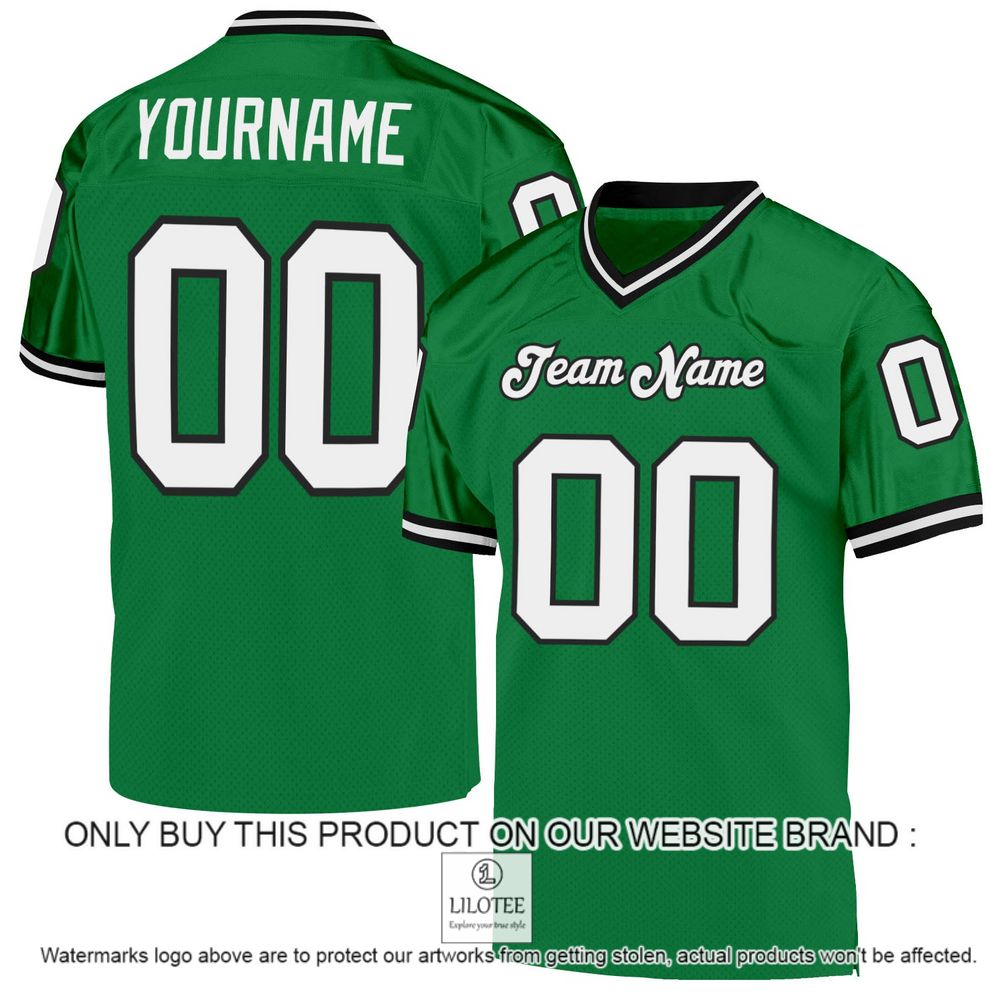 Kelly Green White-Black Mesh Authentic Throwback Personalized Football Jersey - LIMITED EDITION 10