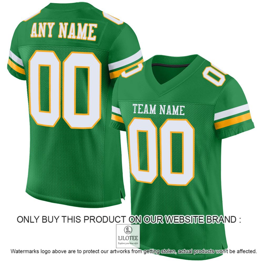 Kelly Green White-Gold Mesh Authentic Personalized Football Jersey - LIMITED EDITION 13