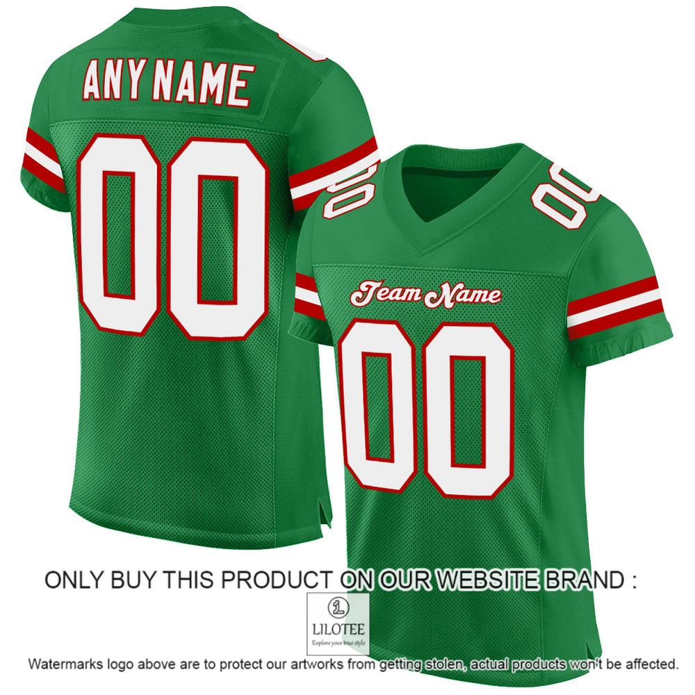 Kelly Green White-Red Mesh Authentic Personalized Football Jersey - LIMITED EDITION 9