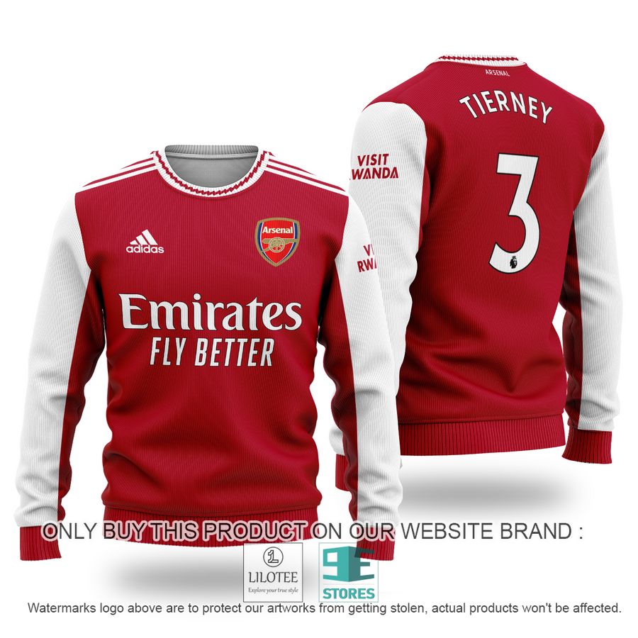 Kieran Tierney 3 Arsenal FC Emirates Fly Better Adidas Ugly Christmas Sweater - LIMITED EDITION 9