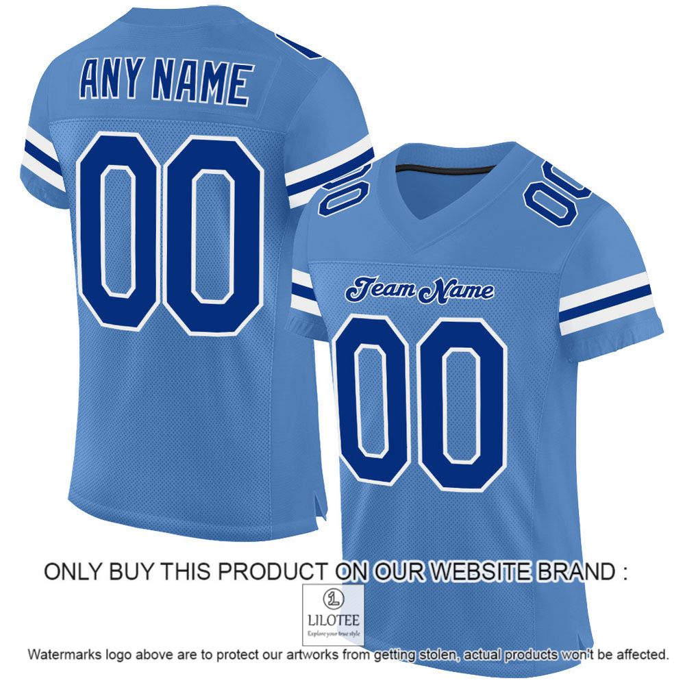 Light Blue Royal-White Mesh Authentic Personalized Football Jersey - LIMITED EDITION 12