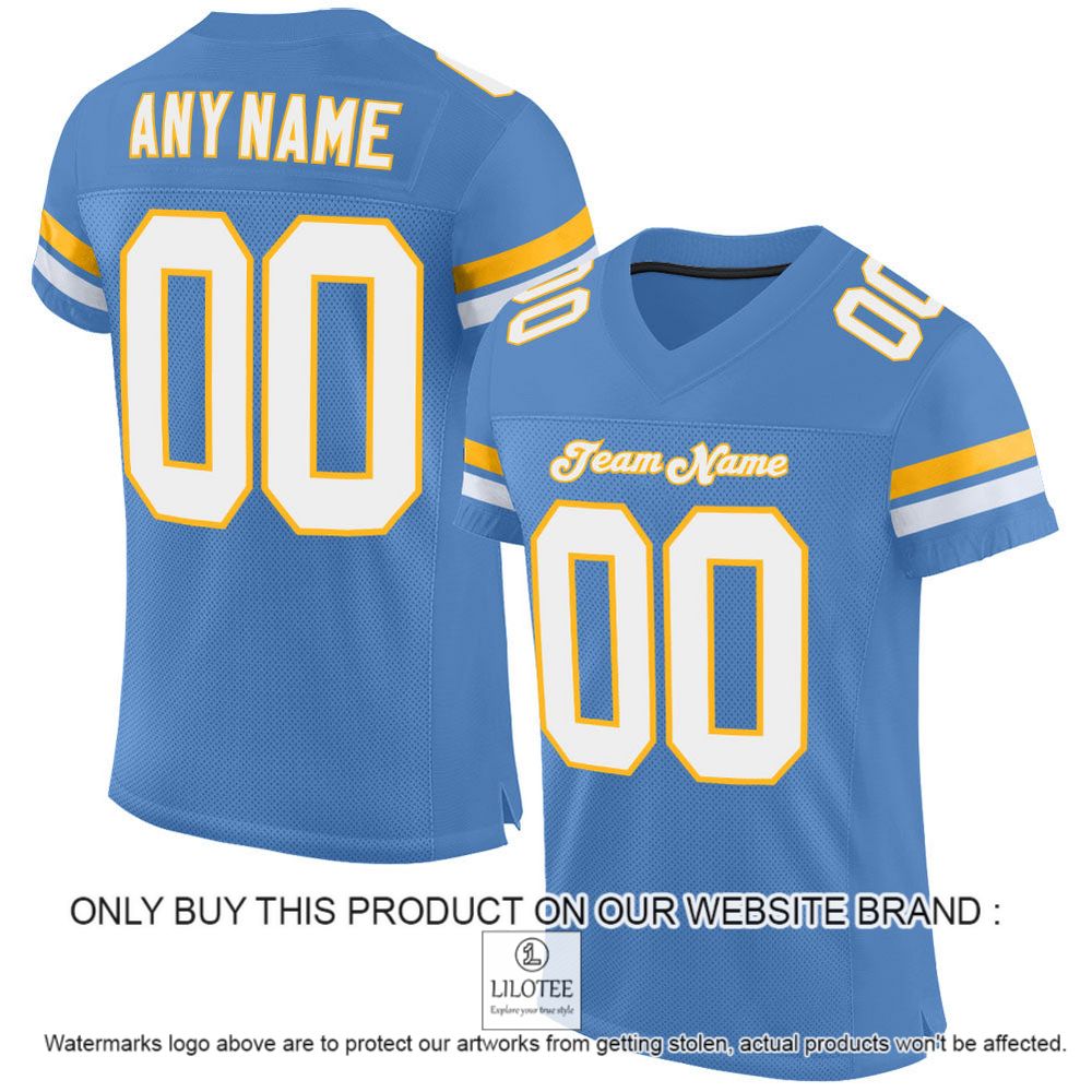 Light Blue White-Gold Mesh Authentic Personalized Football Jersey - LIMITED EDITION 8