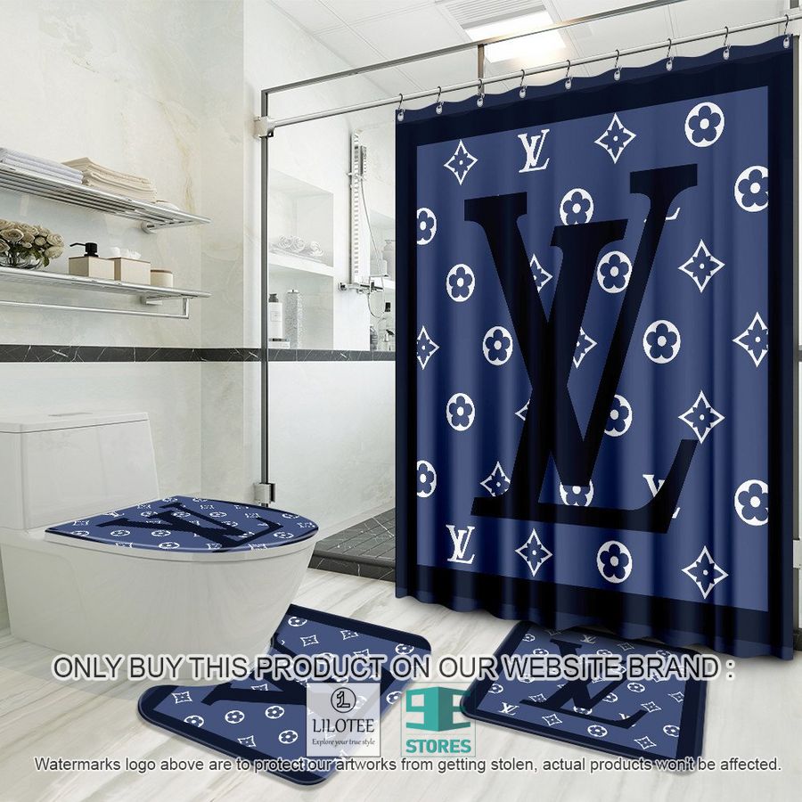 Louis Vuitton brand logo black blue Shower Curtain Sets - LIMITED EDITION 8