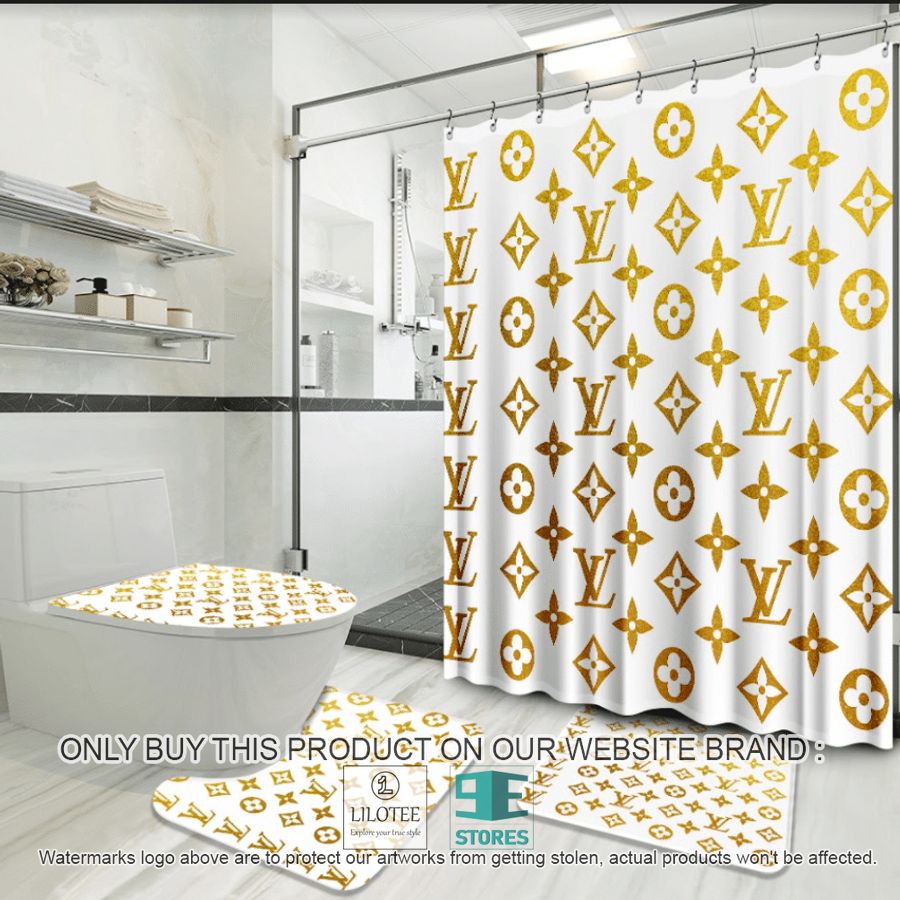 Louis Vuitton brand logo white yellow Shower Curtain Sets - LIMITED EDITION 8