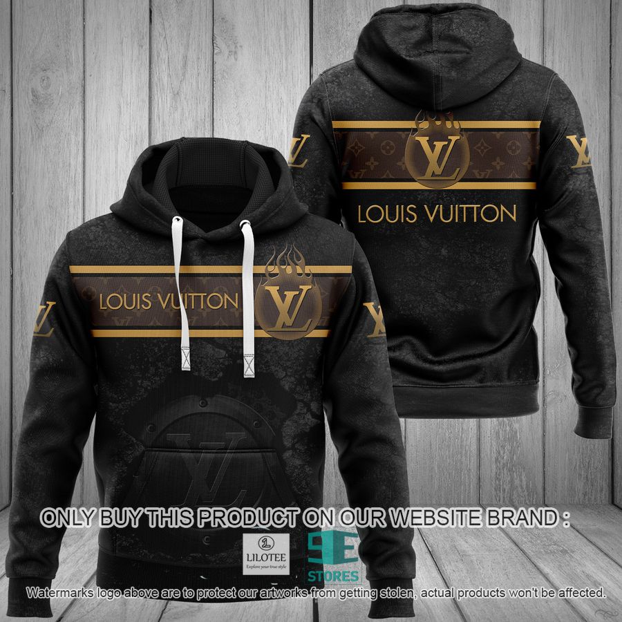 Louis Vuitton Gold Luxury Black 3D All Over Print Hoodie 9