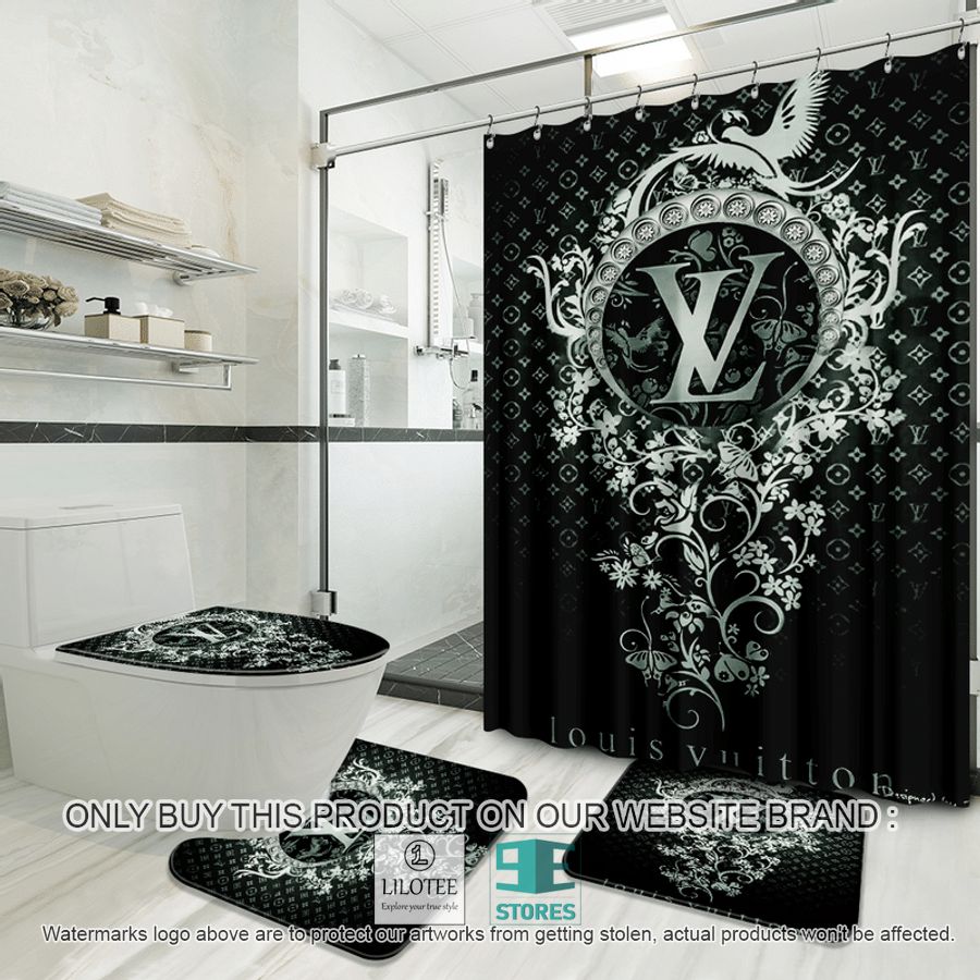 Louis Vuitton logo Flowers black Shower Curtain Sets - LIMITED EDITION 9