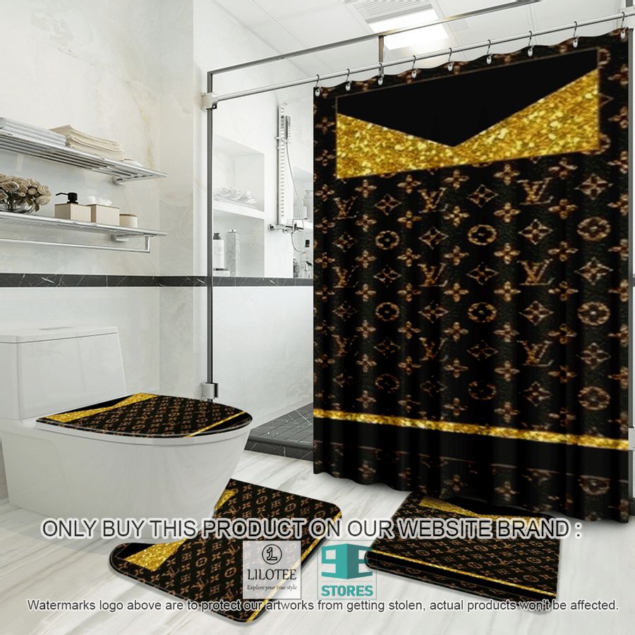 Louis Vuitton Luxury Brand yellow black Shower Curtain Sets - LIMITED EDITION 8