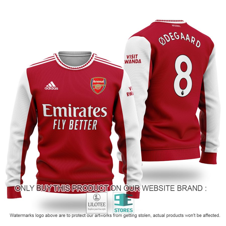Martin Odegaard 8 Arsenal FC Emirates Fly Better Adidas Ugly Christmas Sweater - LIMITED EDITION 8