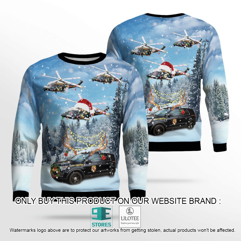 Maryland State Police Car and AgustaWestland AW139 Helicopter Christmas Wool Sweater - LIMITED EDITION 12