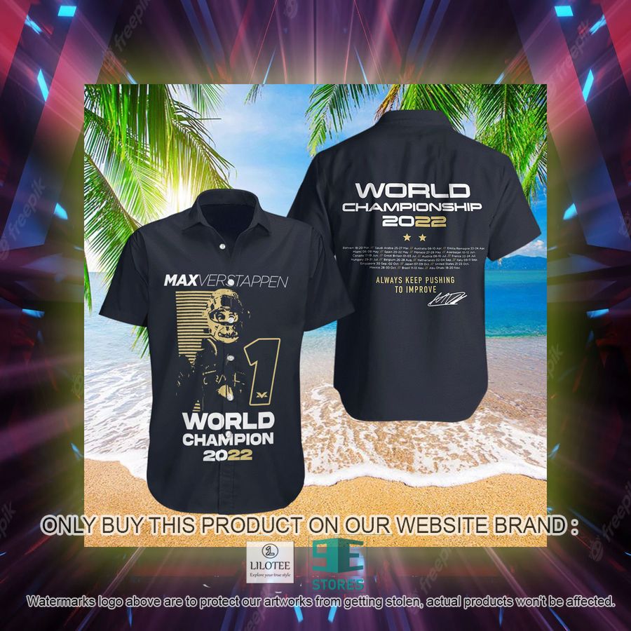 Alternative view of Max Verstappen World Championship 2022 Black Hawaiian Shirt