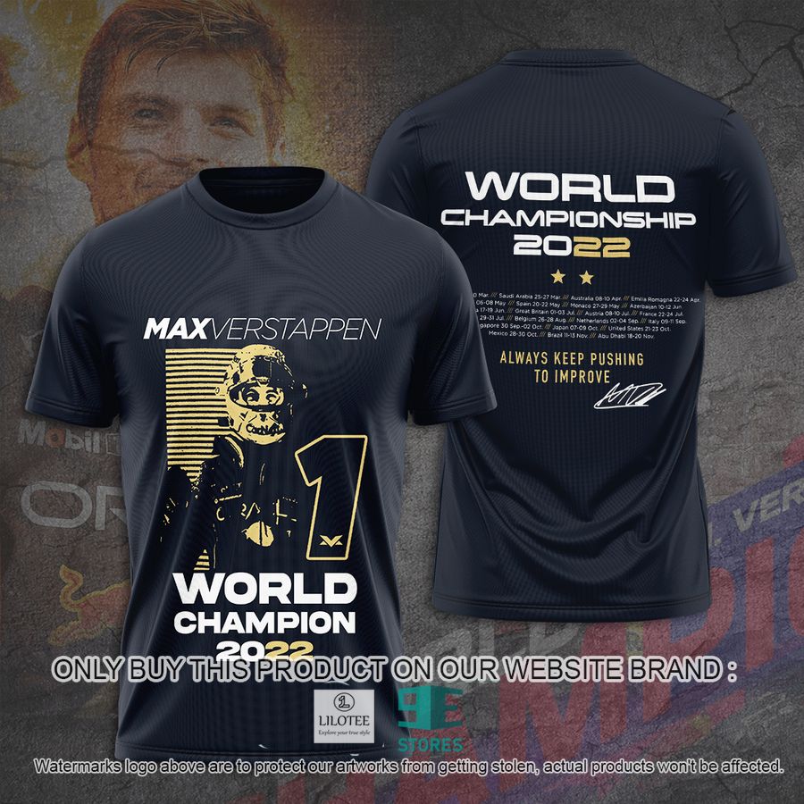 Max Verstappen World Championship 2022 Navy 3D T-Shirt 9