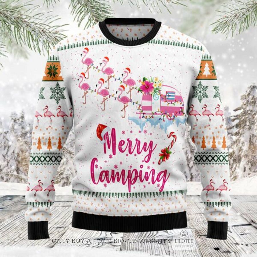 Merry Camping Flamingo Ugly Christmas Sweatshirt 7