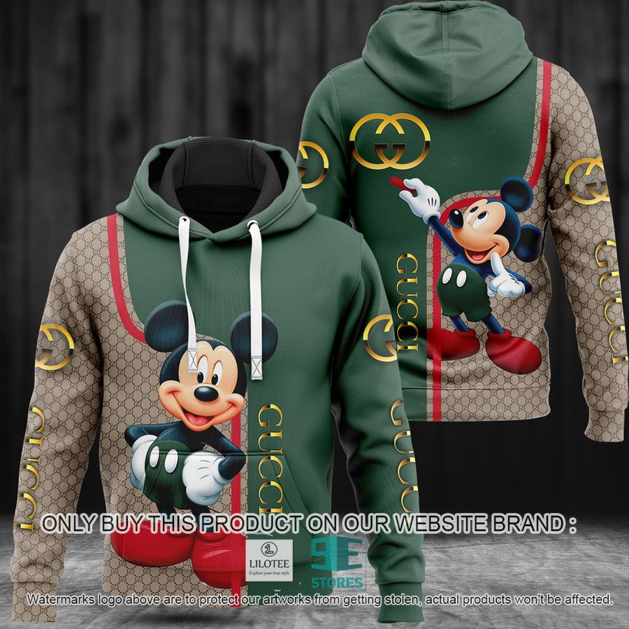 Mickey Mouse Teaching Gucci Gold Logo Green 3D All Over Print Hoodie 8