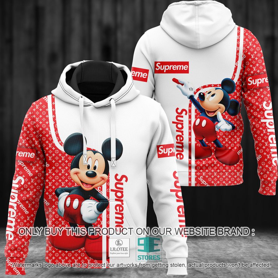 Mickey Mouse Teaching Supreme Louis Vuitton Red white 3D All Over Print Hoodie 8