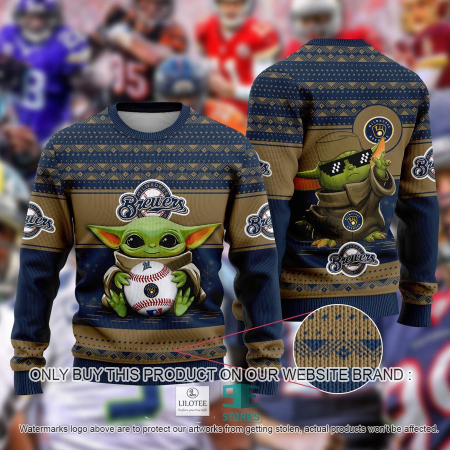 Milwaukee Brewers Baby Yoda Ugly Christmas Sweater 9