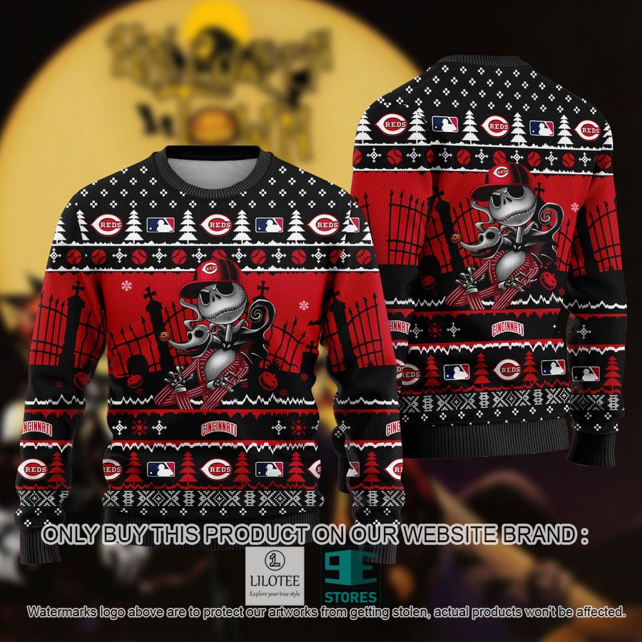 MLB Jack Skellington Cincinnati Reds Ugly Christmas Sweater - LIMITED EDITION 9