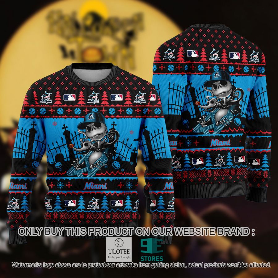 MLB Jack Skellington Miami Marlins Ugly Christmas Sweater - LIMITED EDITION 8