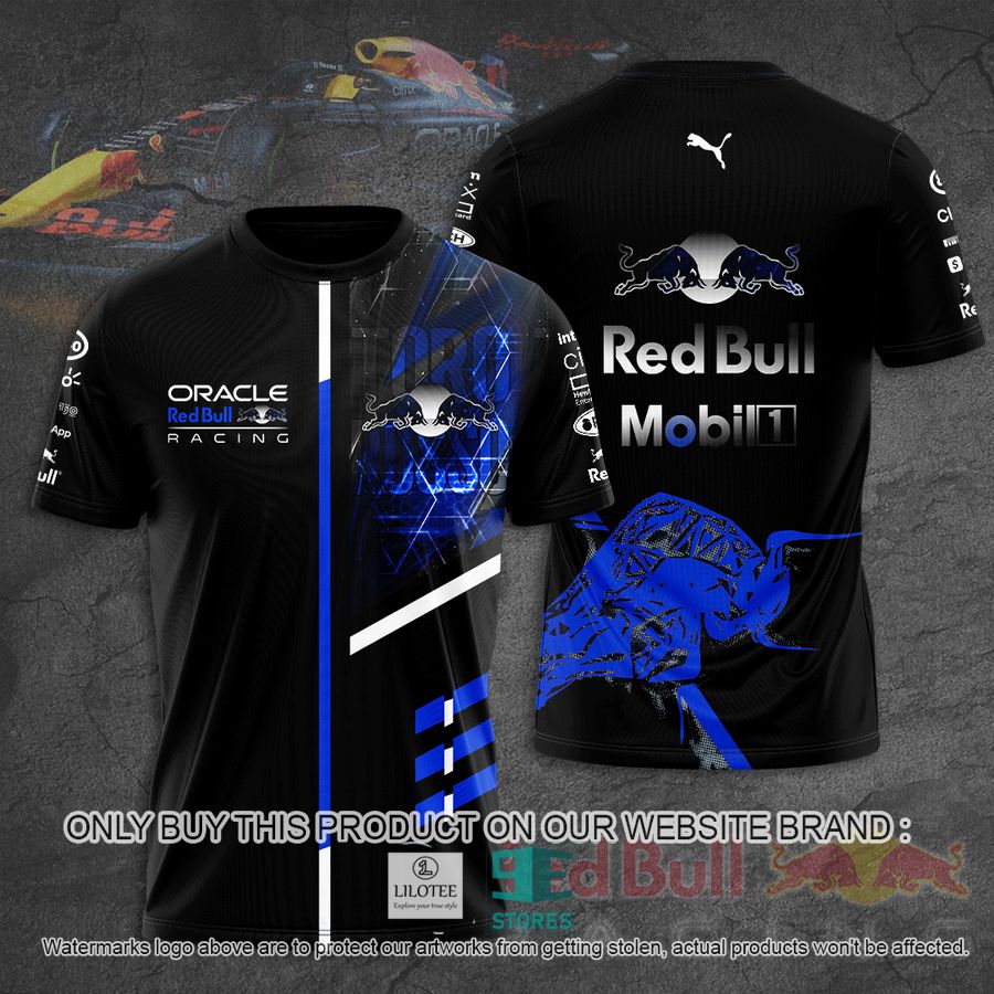 Mobil 1 Oracal Red Bull Racing Black Blue 3D T-Shirt 8