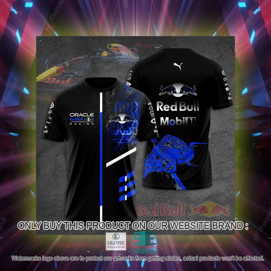 Alternative view of Mobil 1 Oracal Red Bull Racing Black Blue 3D T-Shirt