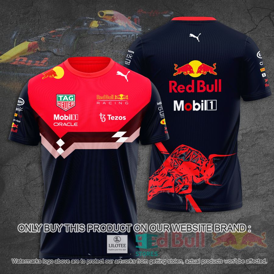 Mobil 1 Oracal Red Bull Racing Tezos Navy Red 3D T-Shirt 8