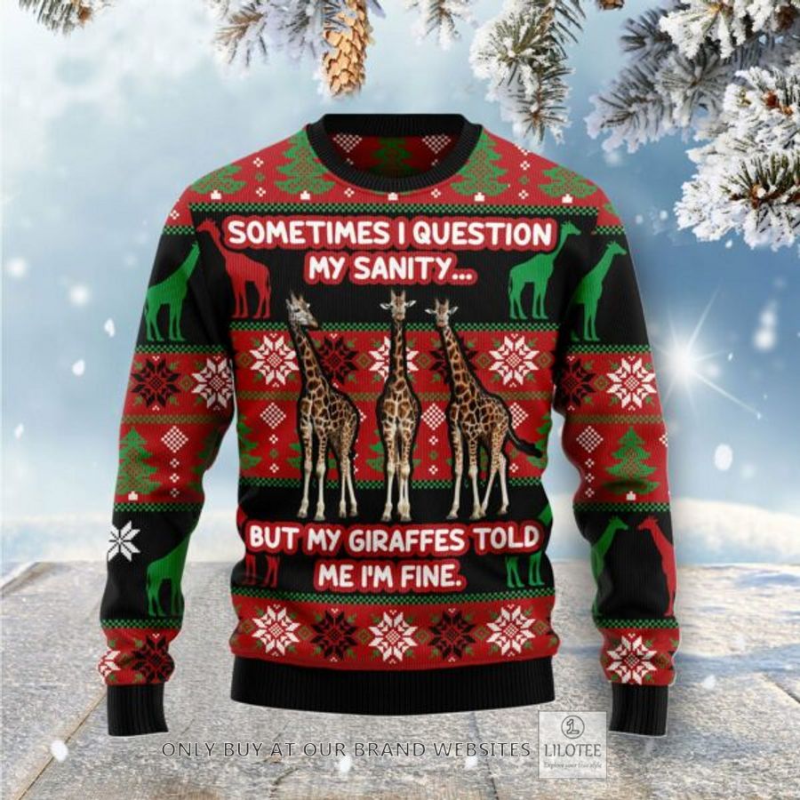 My Sanity Question Giraffe Ugly Christmas Sweatshirt 18