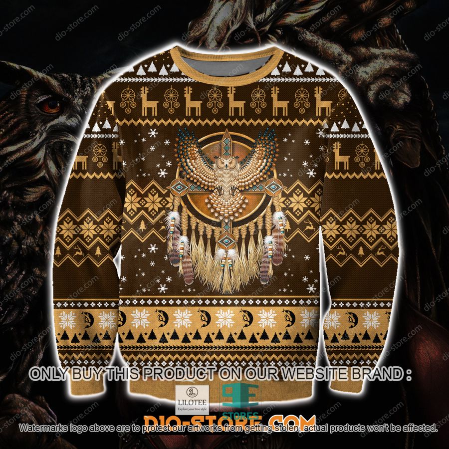 Native American Owl Ugly Christmas Sweater, Sweatshirt 16