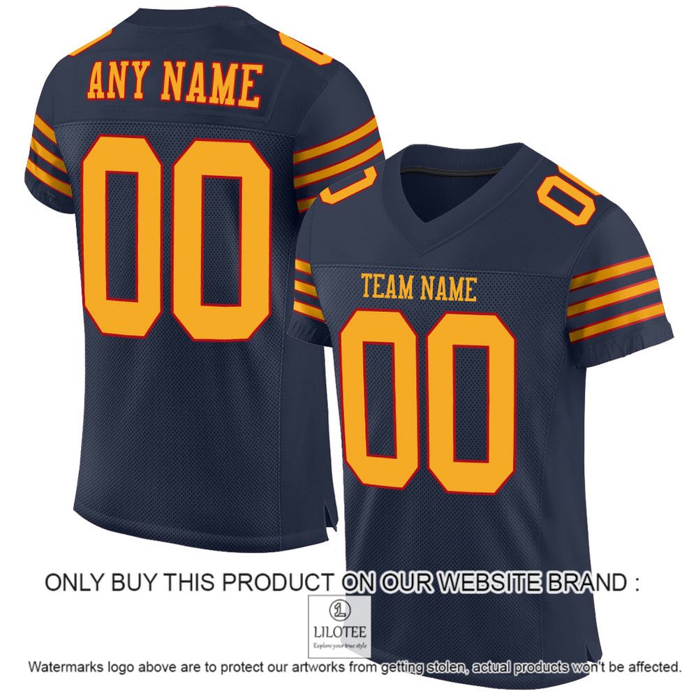 Navy Gold-Red Mesh Authentic Personalized Football Jersey - LIMITED EDITION 11