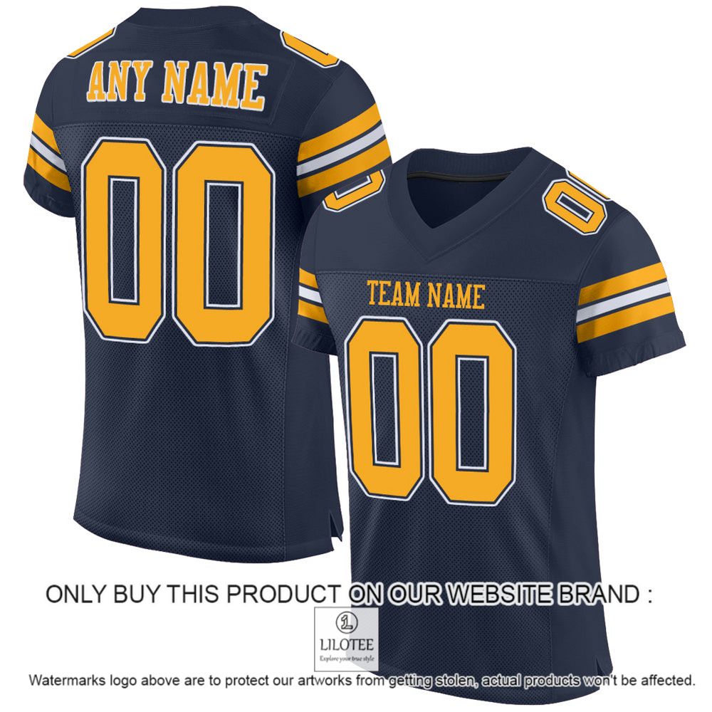 Navy Gold-White Color Mesh Authentic Personalized Football Jersey - LIMITED EDITION 10
