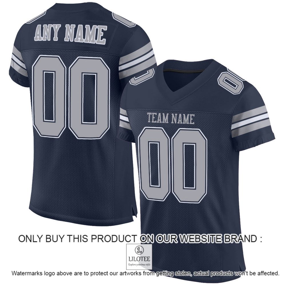 Navy Gray-White Color Mesh Authentic Personalized Football Jersey - LIMITED EDITION 11