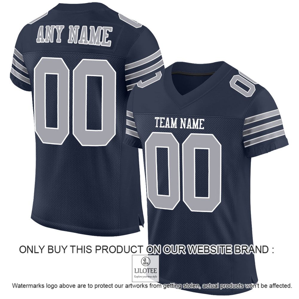 Navy Gray-White Mesh Authentic Personalized Football Jersey - LIMITED EDITION 11