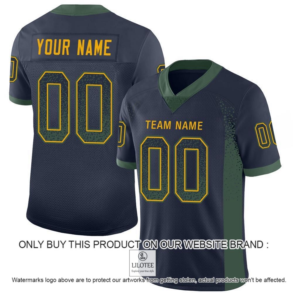 Navy Green-Gold Mesh Drift Fashion Personalized Football Jersey - LIMITED EDITION 10