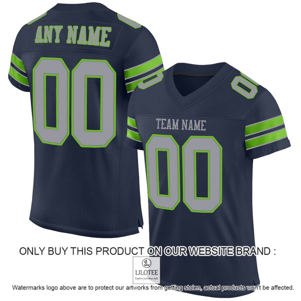 Navy Light Gray-Neon Green Mesh Authentic Personalized Football Jersey - LIMITED EDITION 10