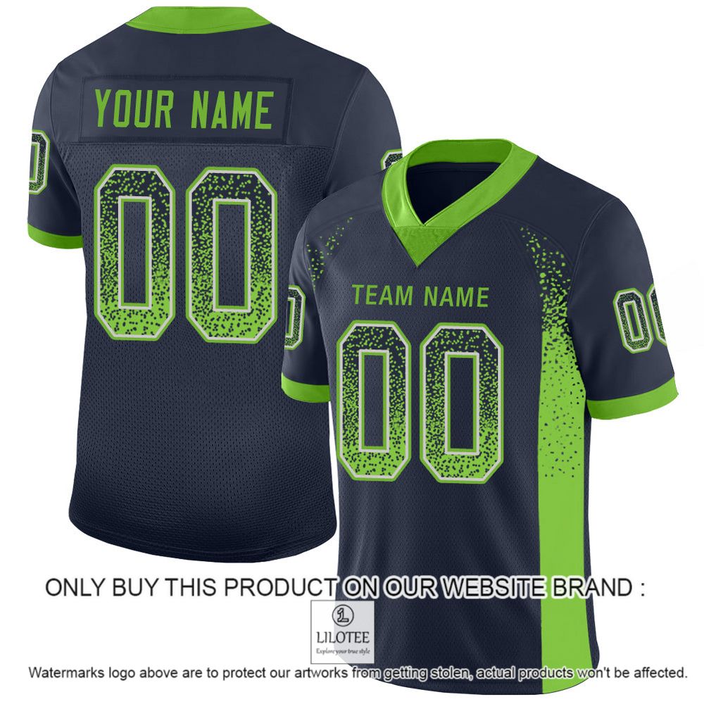 Navy Neon Green-Gray Mesh Drift Fashion Personalized Football Jersey - LIMITED EDITION 11