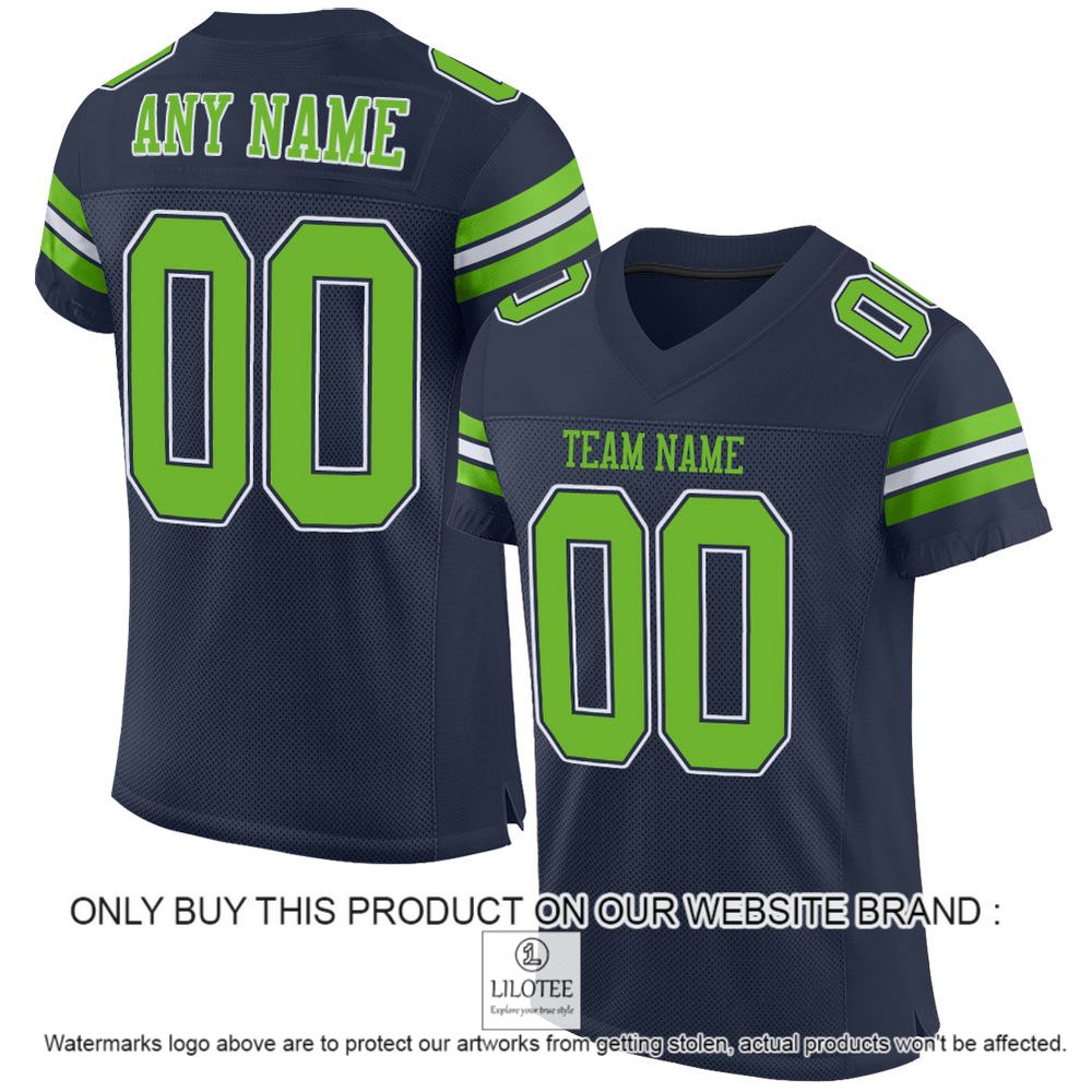 Navy Neon Green-White Mesh Authentic Personalized Football Jersey - LIMITED EDITION 10