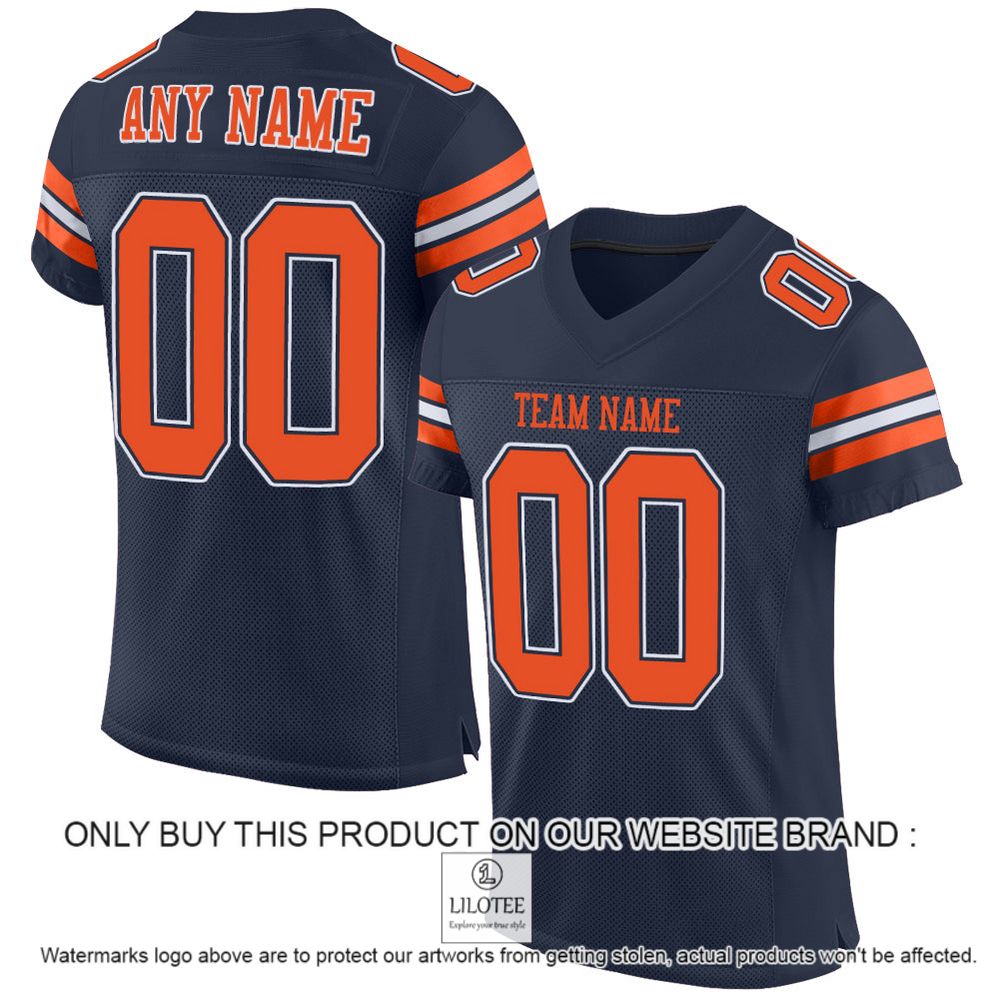Navy Orange-White Mesh Authentic Personalized Football Jersey - LIMITED EDITION 12