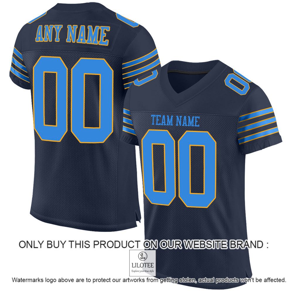 Navy Powder Blue-Gold Color Mesh Authentic Personalized Football Jersey - LIMITED EDITION 11