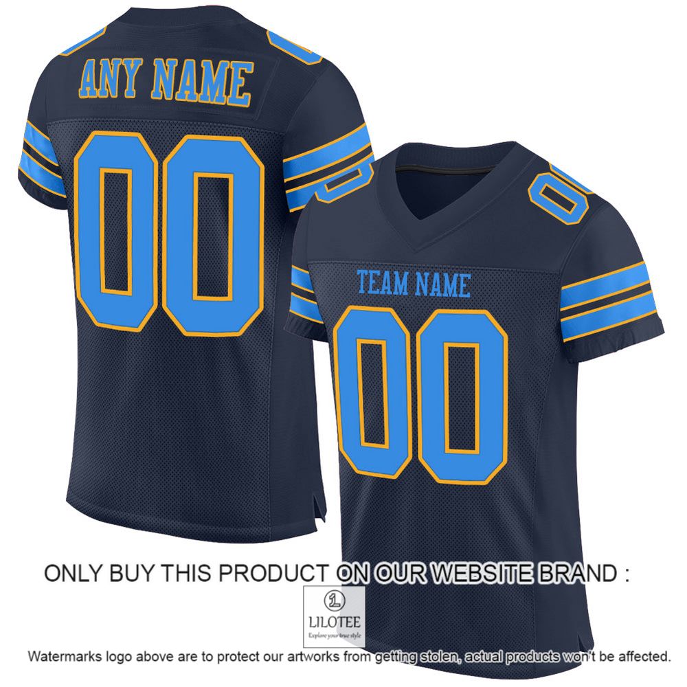 Navy Powder Blue-Gold Mesh Authentic Personalized Football Jersey - LIMITED EDITION 10